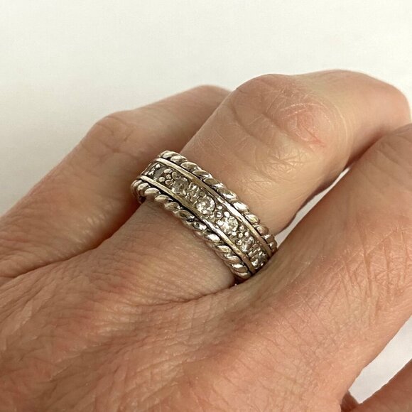 Sterling Silver 925 Chunky Inset Round Cubic Zirconia CZ Wide Band Ring Sz 5.75 - Picture 3 of 16